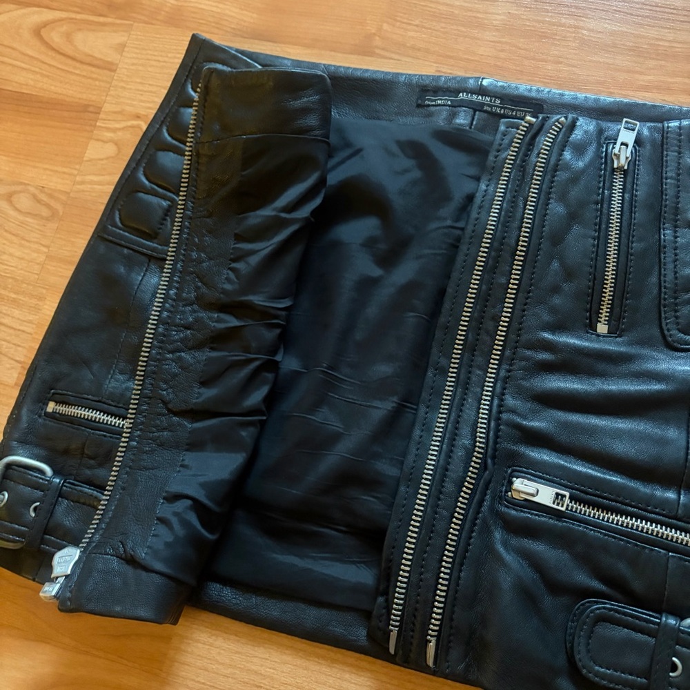 All Saints Alva Black Leather Biker Mini Skirt - Picture 5 of 15